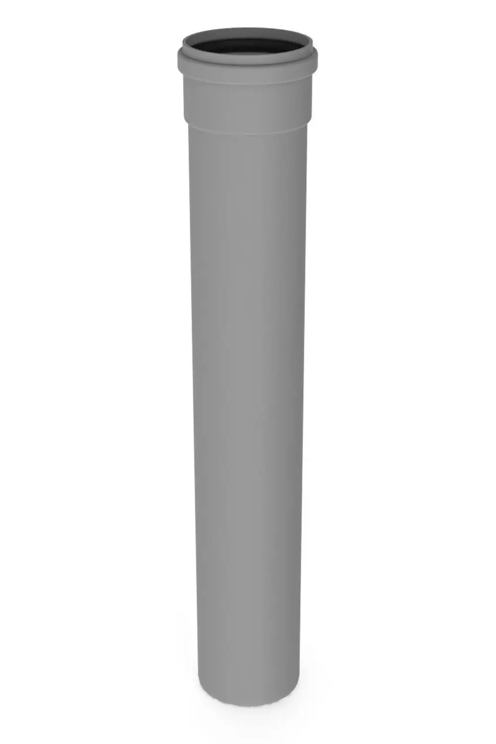 Graues Abgasrohr von Remeha, zylindrische Form, gerade, mit einem glatten, einteiligen Design und einem oberen Überlaufrand.